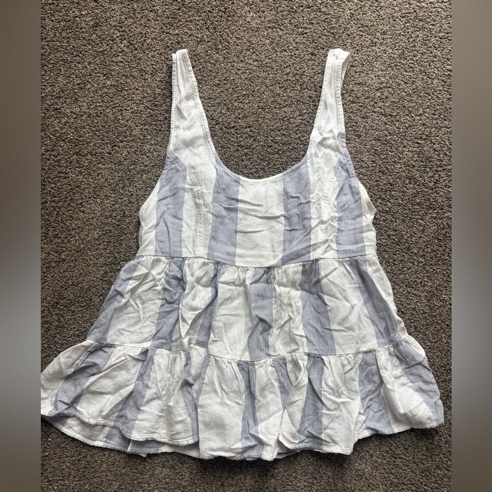 American Eagle Outfitters White and Gray Striped Tank Top